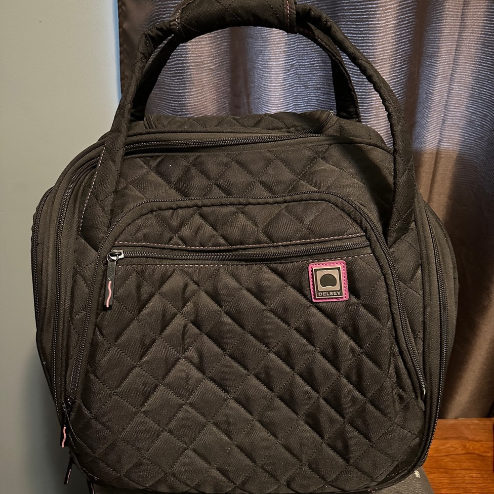 DELSEY Paris Rolling Laptop Tote Weekender Bag Quilted black Carry On Underseat